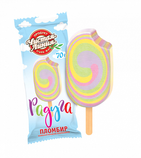 0874 Эскимо "Радуга" Четырёхслойное Пломбир ванильный 70 гр. (*20шт.)